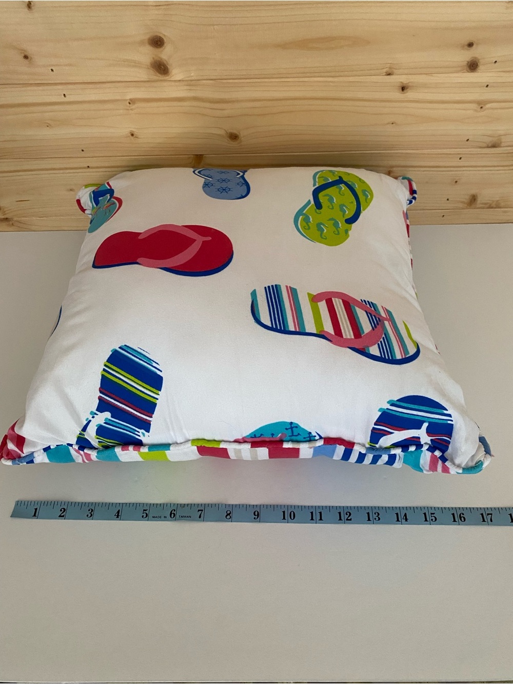 Colorful Flip Flop Throw Pillow Striped Back Coastal Beach Decor Accent Pillow - Picture 3 of 8